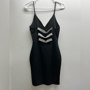 Black body con mini dress with straps of sparkles in back